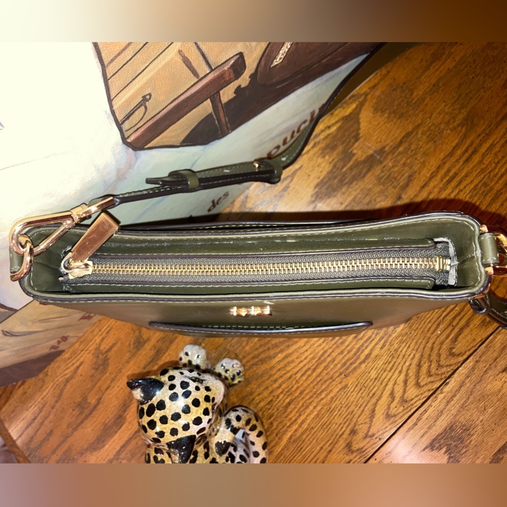 Michael Kors Gloria Leather Crossbody Messenger Bag Olive-Gray - like New - Picture 4 of 15